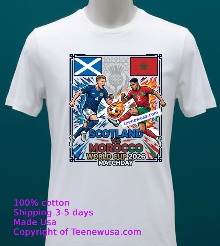 Scotland Vs Morocco World Cup 2026 T Shirt - white-t-shirt 20 Scotland Vs Morocco World Cup 2026 T Shirt White T Shirt 20