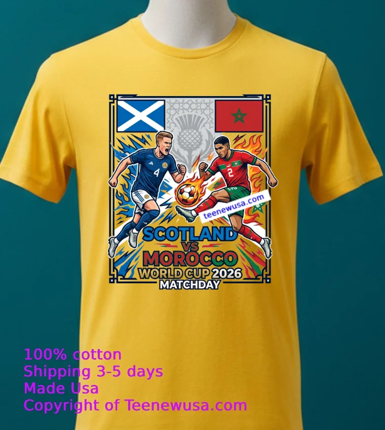Scotland Vs Morocco World Cup 2026 T Shirt - yellow-t-shirt 2 Scotland Vs Morocco World Cup 2026 T Shirt Yellow T Shirt 2