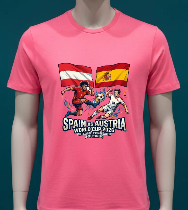 Spain Vs Austria World Cup 2026 In Los Angeles Inglewood (Sofi Stadium) - pink-t-shirt Spain Vs Austria World Cup 2026 In Los Angelesinglewood Sofi Stadium Pink T Shirt