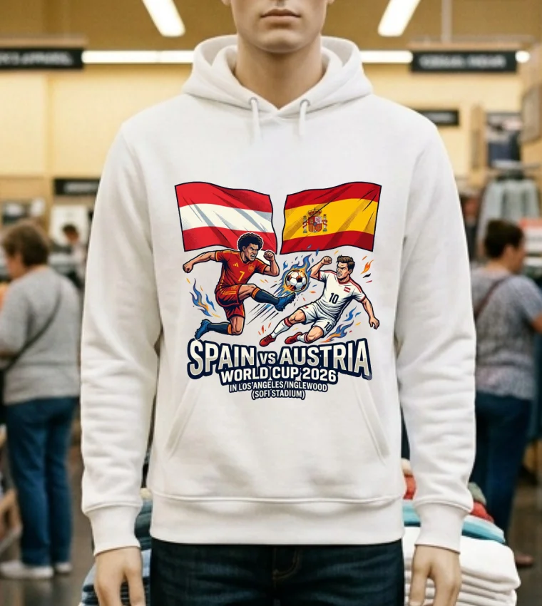Spain Vs Austria World Cup 2026 In Los Angeles Inglewood (Sofi Stadium) - white-t-shirt Spain Vs Austria World Cup 2026 In Los Angelesinglewood Sofi Stadium White T Shirt 1