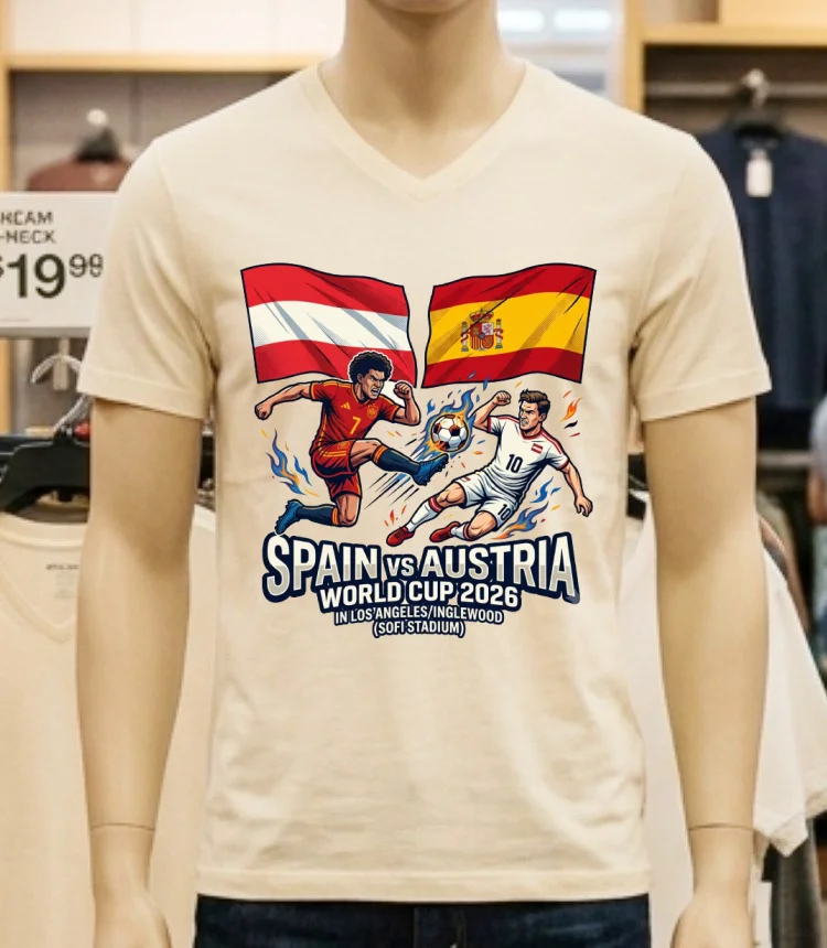 Spain Vs Austria World Cup 2026 In Los Angeles Inglewood (Sofi Stadium) - white-t-shirt Spain Vs Austria World Cup 2026 In Los Angelesinglewood Sofi Stadium White T Shirt 2