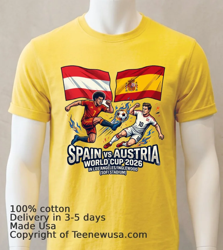 Spain Vs Austria World Cup 2026 In Los Angeles Inglewood (Sofi Stadium) - yellow-t-shirt Spain Vs Austria World Cup 2026 In Los Angelesinglewood Sofi Stadium Yellow T Shirt
