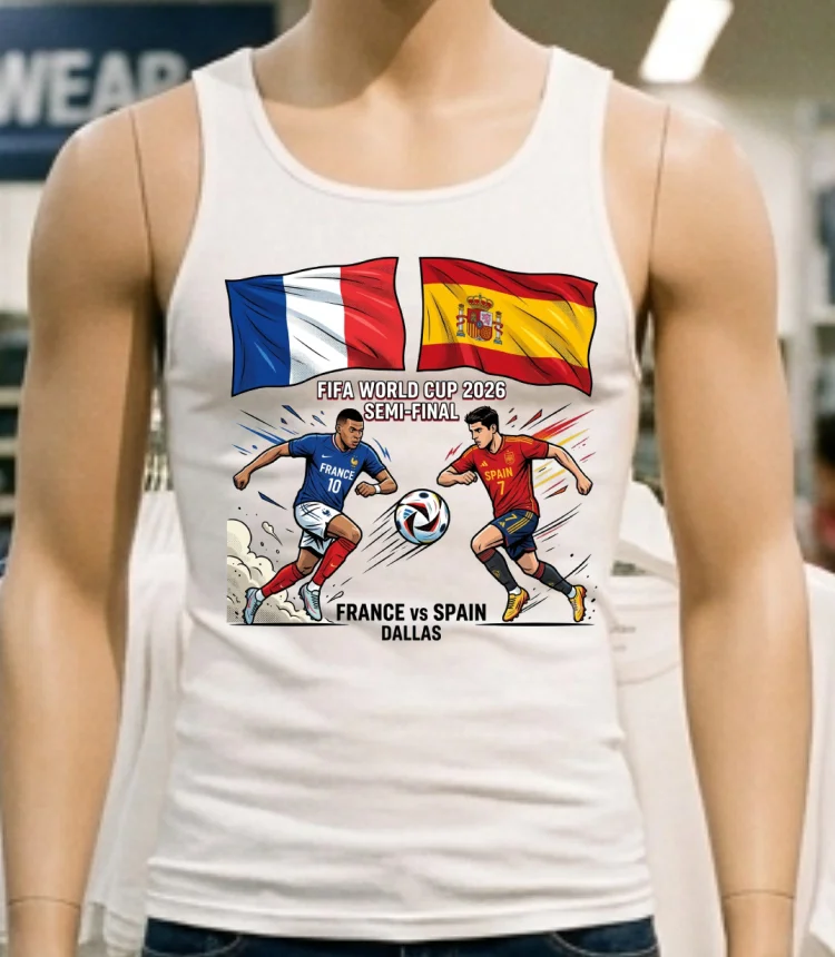 Spain Vs France In The Fifa World Cup 2026 Semi Final At Dallas Stadium - white-t-shirt Spain Vs France In The Fifa World Cup 2026 Semi Final At Dallas Stadium White T Shirt 1