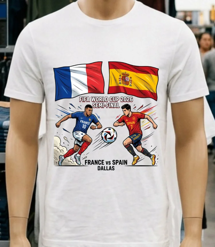 Spain Vs France In The Fifa World Cup 2026 Semi Final At Dallas Stadium - white-t-shirt Spain Vs France In The Fifa World Cup 2026 Semi Final At Dallas Stadium White T Shirt 3