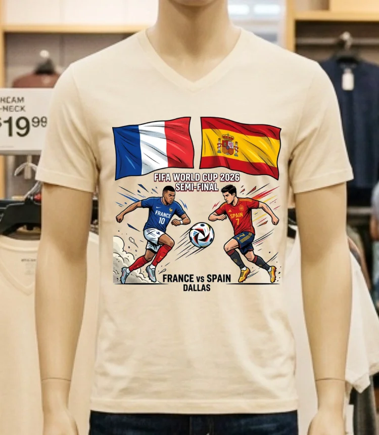 Spain Vs France In The Fifa World Cup 2026 Semi Final At Dallas Stadium - white-t-shirt Spain Vs France In The Fifa World Cup 2026 Semi Final At Dallas Stadium White T Shirt