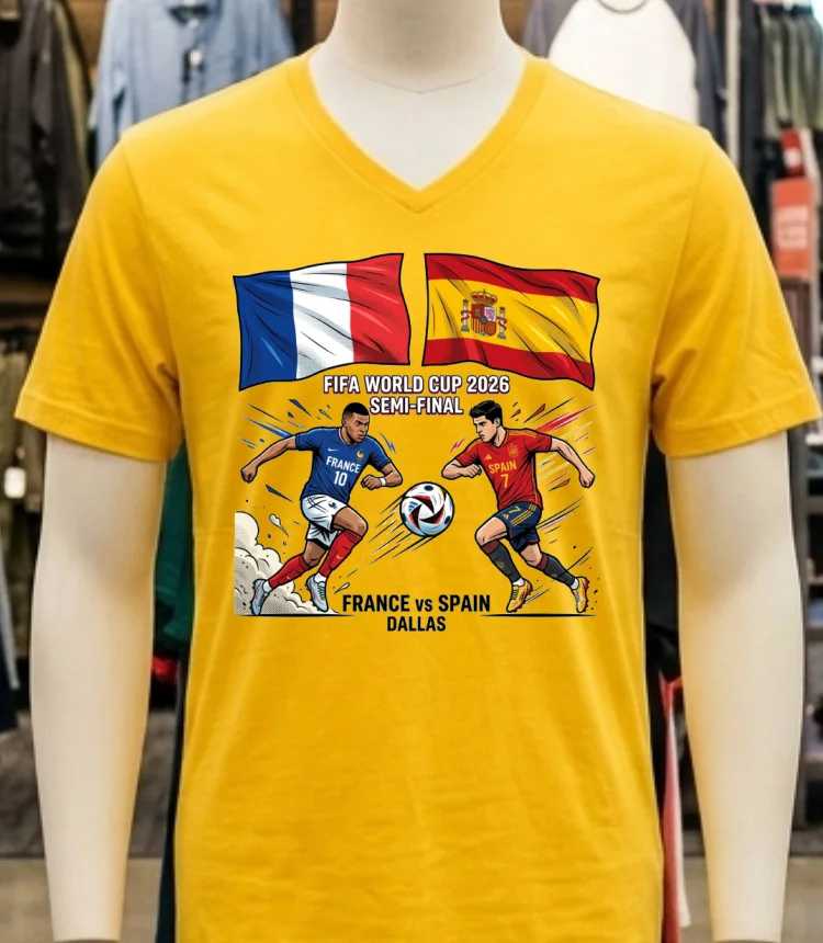 Spain Vs France In The Fifa World Cup 2026 Semi Final At Dallas Stadium Yellow T Shirt 1