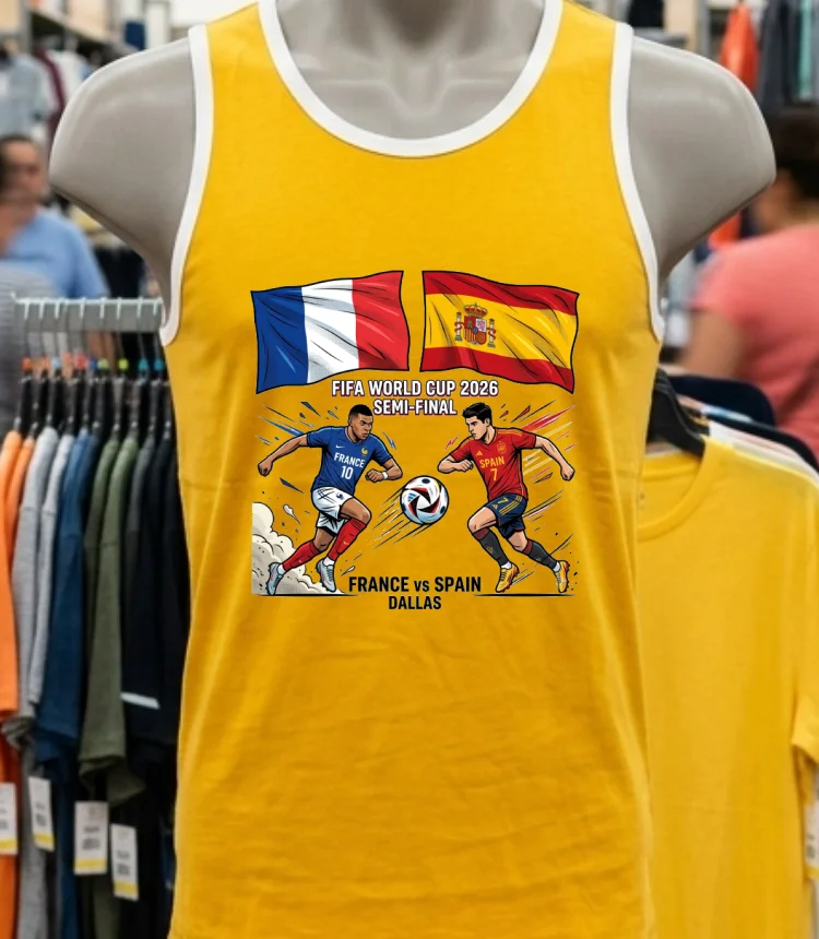 Spain Vs France In The Fifa World Cup 2026 Semi Final At Dallas Stadium Yellow T Shirt