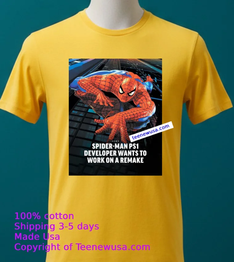 Spider Man On Playstation 1T Shirt - yellow-t-shirt 2 Spider Man On Playstation 1t Shirt Yellow T Shirt 2