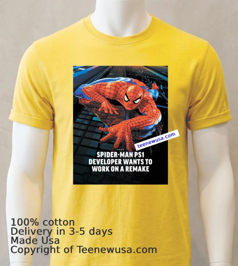 Spider Man On Playstation 1t Shirt Yellow T Shirt