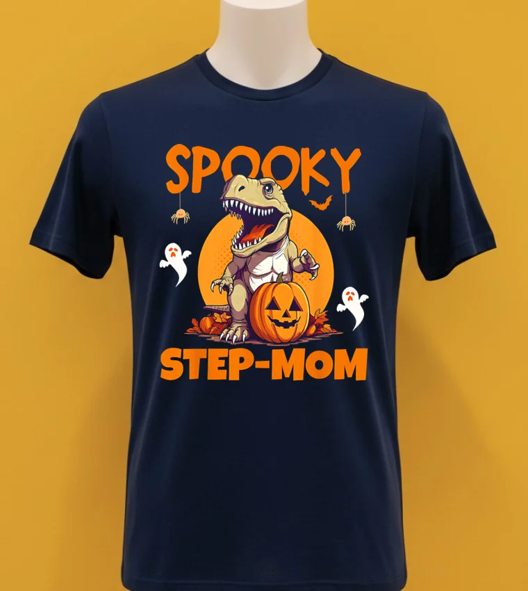 Spooky Step Mother T Rex Halloween Shirt - navy-shirt Spooky Step Mother T Rex Halloween Shirt Navy Shirt 1