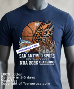 Spurs Defeat Knicks Official San Antonio Nba 2026 Champions Tee Navy Shirt 3