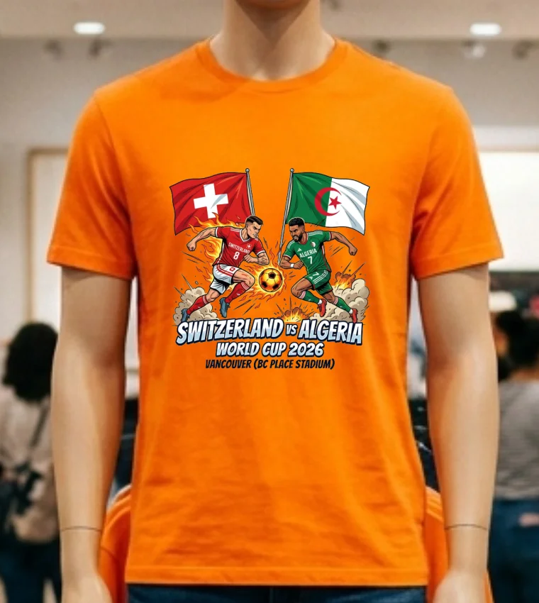 Switzerland Vs Algeria World Cup 2026 In Vancouver (Bc Place) T Shirt - orange-shirt Switzerland Vs Algeria World Cup 2026 In Vancouver Bc Place T Shirt Orange Shirt