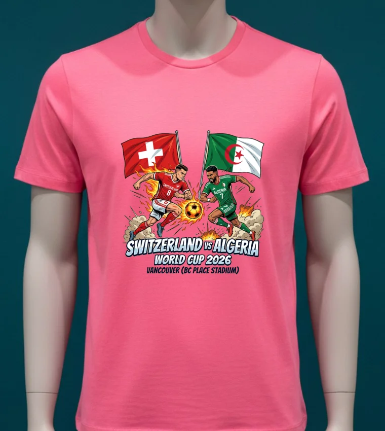 Switzerland Vs Algeria World Cup 2026 In Vancouver (Bc Place) T Shirt - pink-t-shirt Switzerland Vs Algeria World Cup 2026 In Vancouver Bc Place T Shirt Pink T Shirt