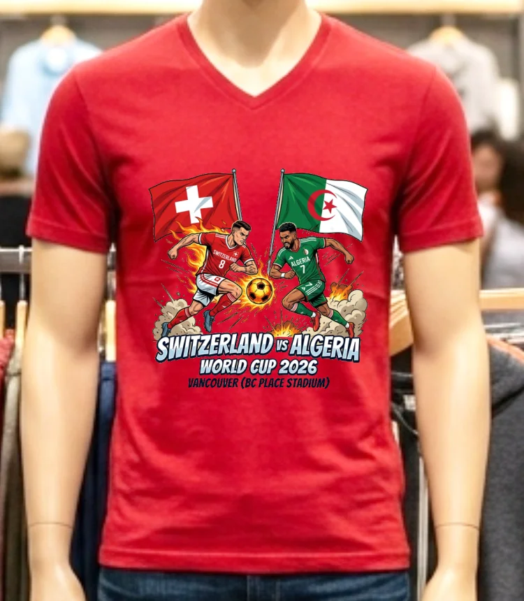 Switzerland Vs Algeria World Cup 2026 In Vancouver (Bc Place) T Shirt - red-shirt Switzerland Vs Algeria World Cup 2026 In Vancouver Bc Place T Shirt Red Shirt