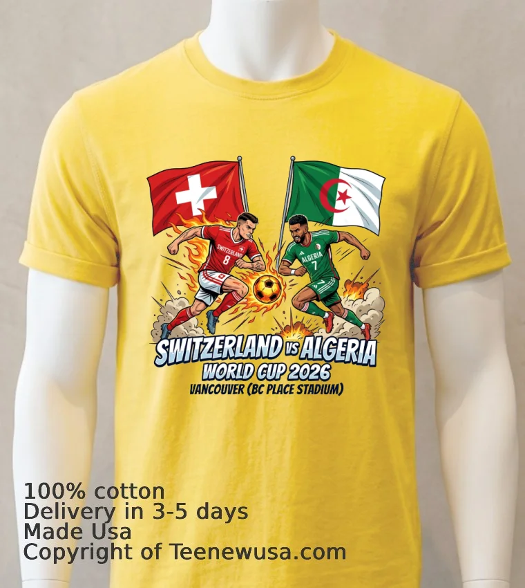 Switzerland Vs Algeria World Cup 2026 In Vancouver (Bc Place) T Shirt - yellow-t-shirt Switzerland Vs Algeria World Cup 2026 In Vancouver Bc Place T Shirt Yellow T Shirt
