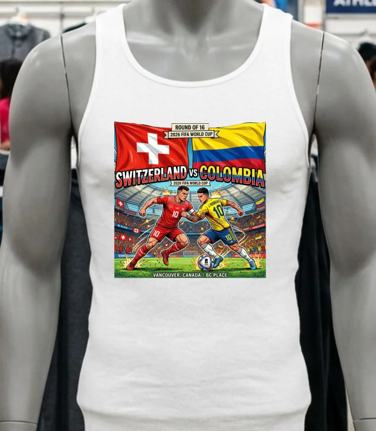 Switzerland Vs Colombia In The Round Of 16 Of The 2026 World Cup At Bc Place (Vancouver, Canada) T Shirt - white-t-shirt Switzerland Vs Colombia In The Round Of 16 Of The 2026 World Cup At Bc Place Vancouver Canada T Shirt White T Shirt 2