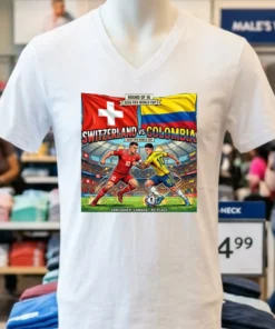Switzerland Vs Colombia In The Round Of 16 Of The 2026 World Cup At Bc Place (Vancouver, Canada) T Shirt