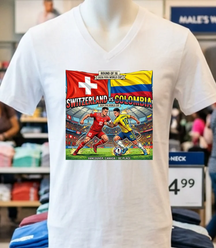 Switzerland Vs Colombia In The Round Of 16 Of The 2026 World Cup At Bc Place Vancouver Canada T Shirt White T Shirt 3