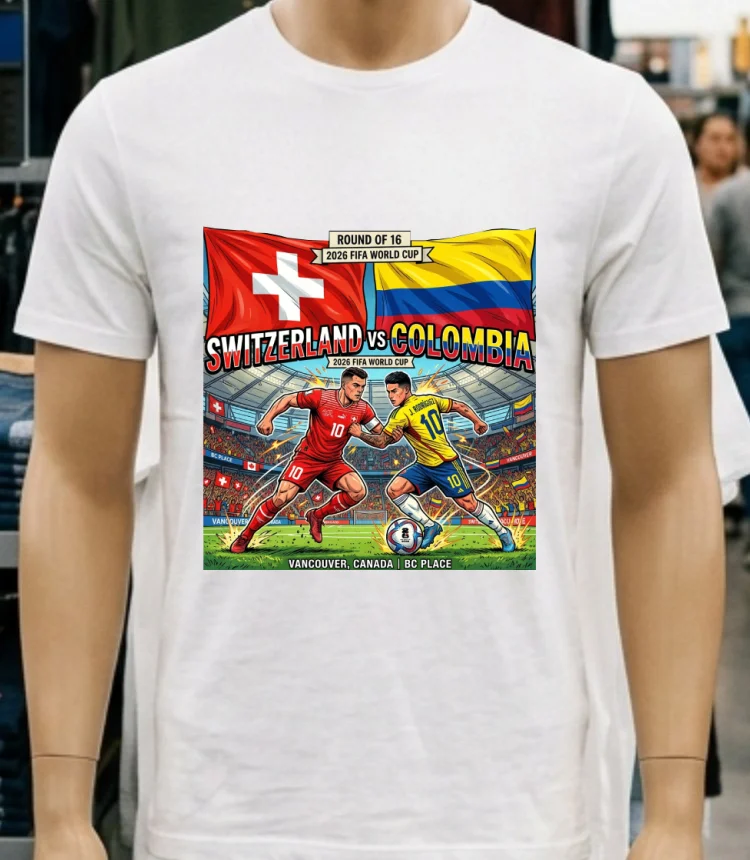 Switzerland Vs Colombia In The Round Of 16 Of The 2026 World Cup At Bc Place (Vancouver, Canada) T Shirt - white-t-shirt Switzerland Vs Colombia In The Round Of 16 Of The 2026 World Cup At Bc Place Vancouver Canada T Shirt White T Shirt 4