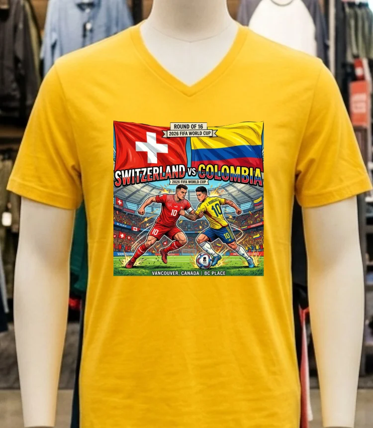 Switzerland Vs Colombia In The Round Of 16 Of The 2026 World Cup At Bc Place Vancouver Canada T Shirt Yellow T Shirt