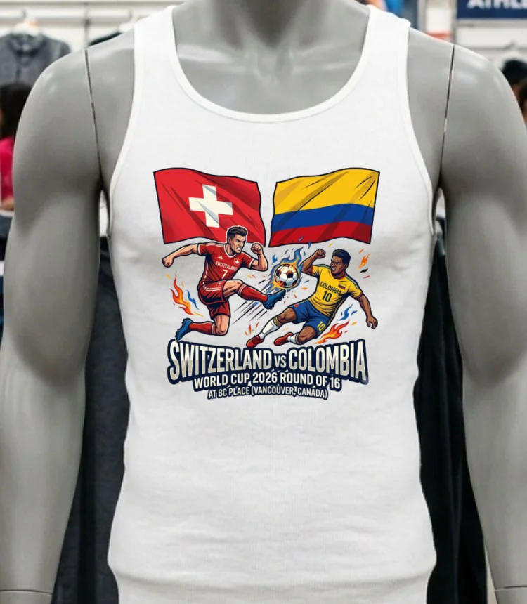 Switzerland Vs Colombia In The Round Of 16 Of The 2026 World Cup T Shirt - white-t-shirt Switzerland Vs Colombia In The Round Of 16 Of The 2026 World Cup T Shirt White T Shirt 2