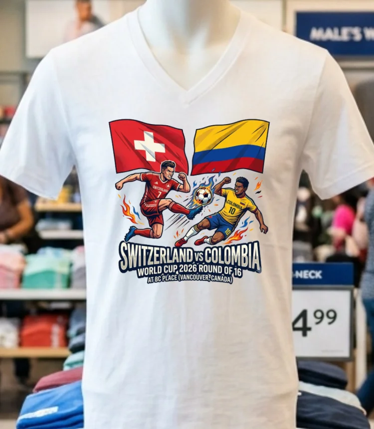 Switzerland Vs Colombia In The Round Of 16 Of The 2026 World Cup T Shirt White T Shirt 3