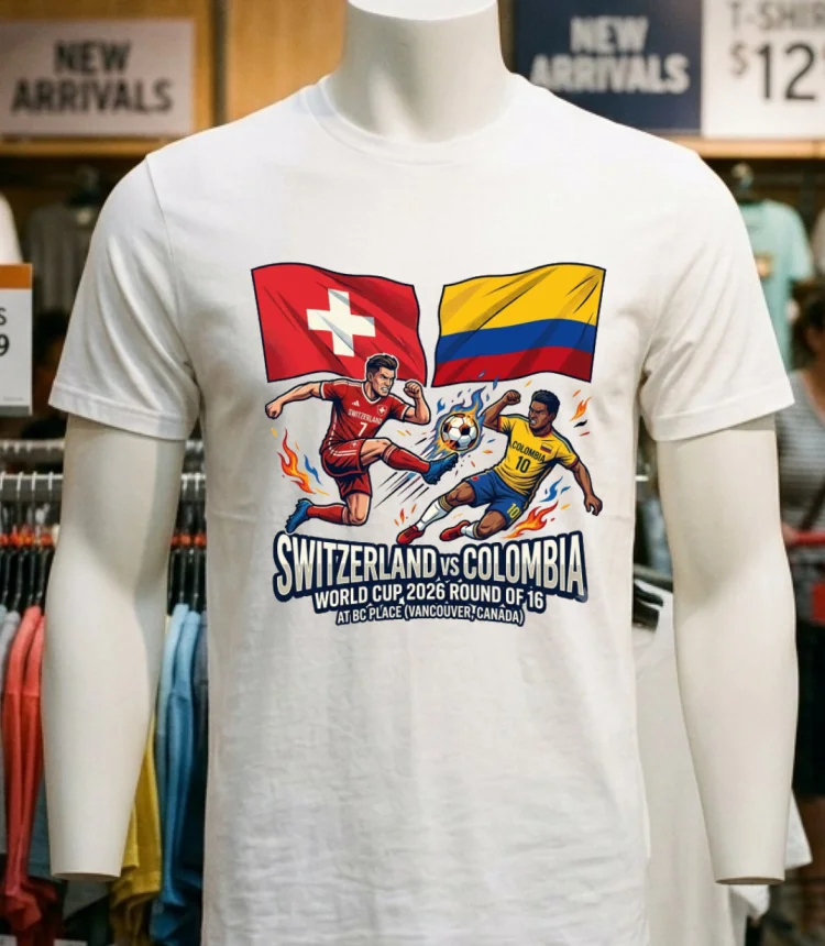 Switzerland Vs Colombia In The Round Of 16 Of The 2026 World Cup T Shirt - white-t-shirt Switzerland Vs Colombia In The Round Of 16 Of The 2026 World Cup T Shirt White T Shirt 5