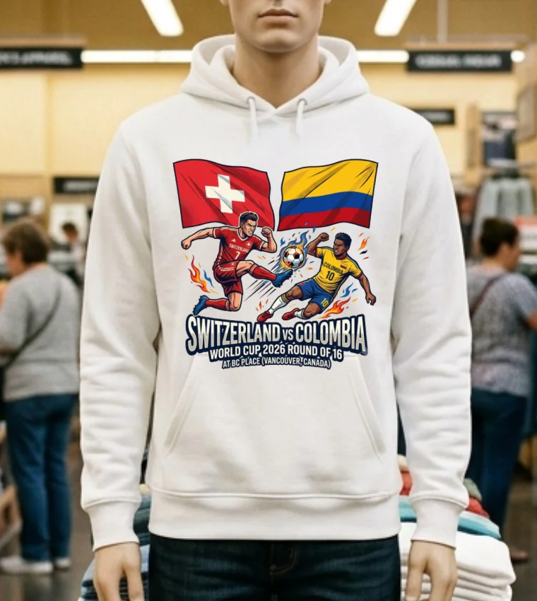 Switzerland Vs Colombia In The Round Of 16 Of The 2026 World Cup T Shirt - white-t-shirt Switzerland Vs Colombia In The Round Of 16 Of The 2026 World Cup T Shirt White T Shirt