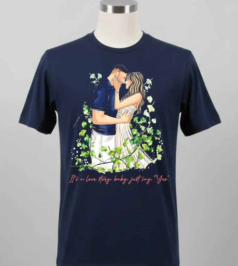 Taylor And Travis Kelce Its A Love Story Baby Just Say Yes Shirt Balck Shirt 1