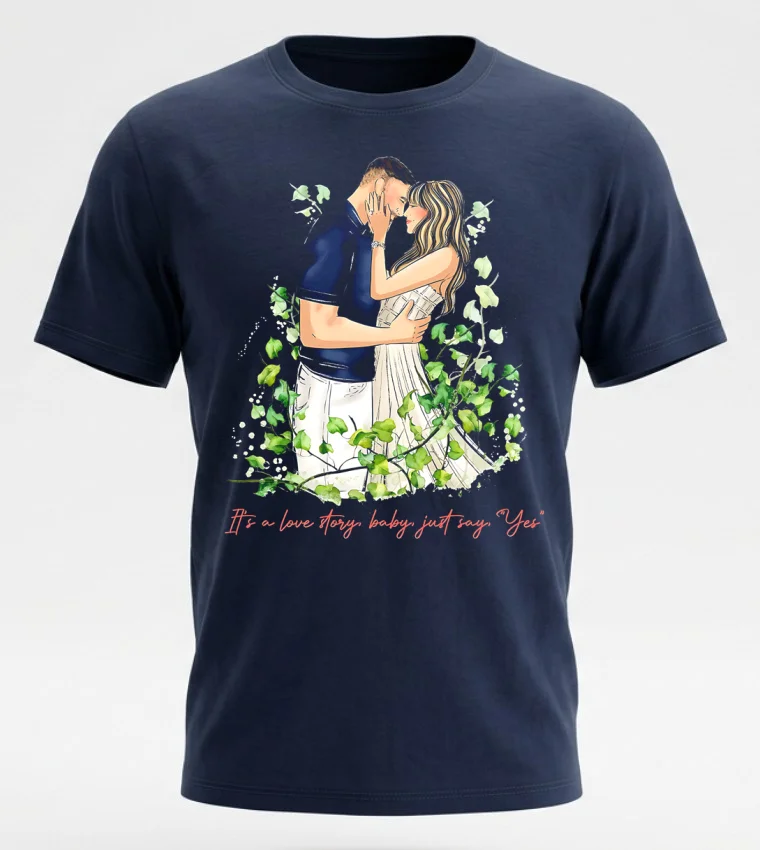 Taylor And Travis Kelce It S A Love Story Baby Just Say Yes Shirt - navy-shirt Taylor And Travis Kelce Its A Love Story Baby Just Say Yes Shirt Navy Shirt 1