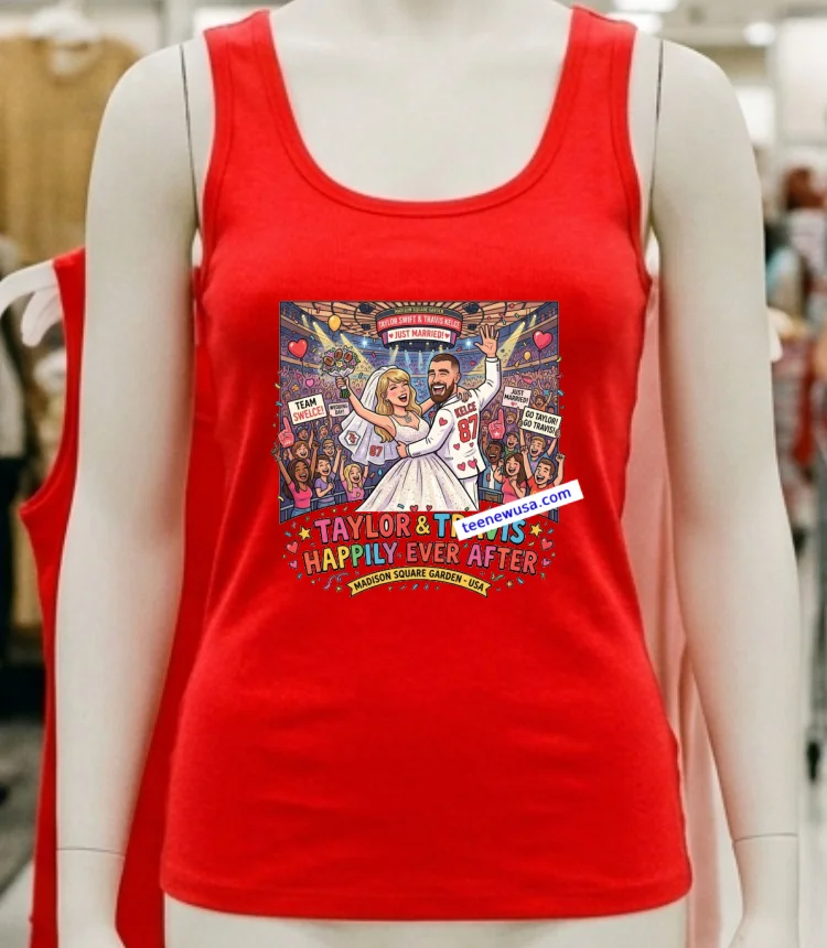 Taylor Swift And Travis Kelce Are Happily Celebrating Their Wedding At Madison Square Garden T Shirt Red Shirt