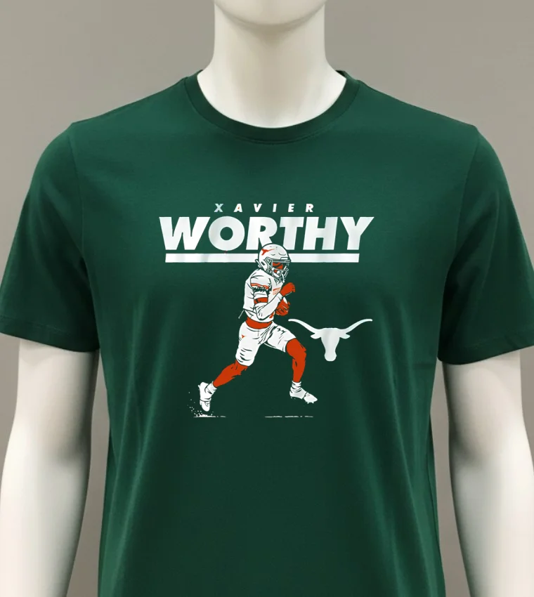 Texas Football Xavier Worthy Superstar Pose Player Shirt - green-shirt Texas Football Xavier Worthy Superstar Pose Player Shirt Green Shirt 1