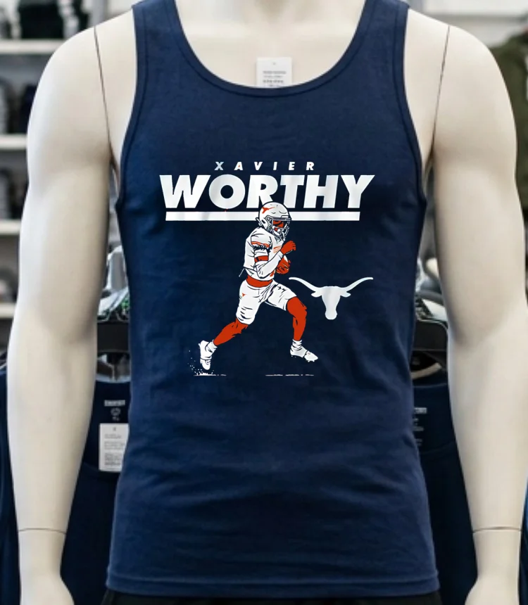 Texas Football Xavier Worthy Superstar Pose Player Shirt - navy-shirt Texas Football Xavier Worthy Superstar Pose Player Shirt Navy Shirt 1