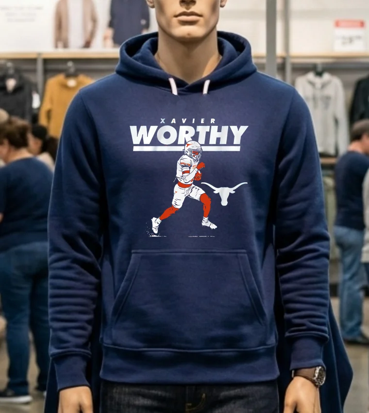 Texas Football Xavier Worthy Superstar Pose Player Shirt - navy-shirt Texas Football Xavier Worthy Superstar Pose Player Shirt Navy Shirt