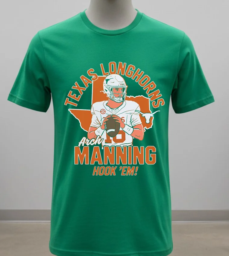 Texas Longhorns Arch Manning Hook Em Cartoon Shirt Green Shirt