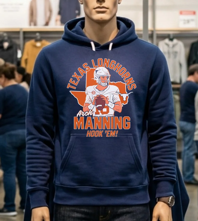 Texas Longhorns Arch Manning Hook Em Cartoon Shirt Navy Shirt