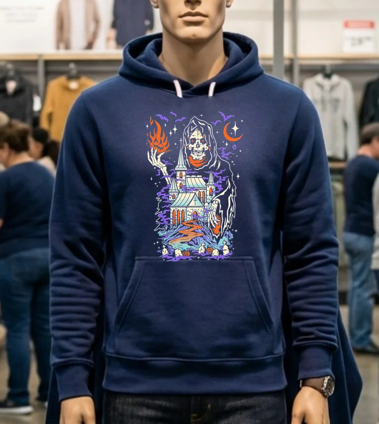 The Haunted Castle Death Halloween Shirt - navy-shirt The Haunted Castle Death Halloween Shirt Navy Shirt