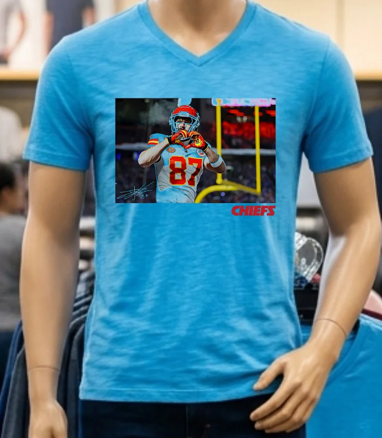 Travis Kelce Kansas City Chiefs Heart Signature Photo Shirt - blue-shirt Travis Kelce Kansas City Chiefs Heart Signature Photo Shirt Blue Shirt