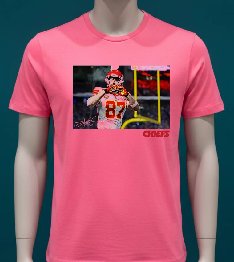 Travis Kelce Kansas City Chiefs Heart Signature Photo Shirt - pink-t-shirt Travis Kelce Kansas City Chiefs Heart Signature Photo Shirt Pink T Shirt