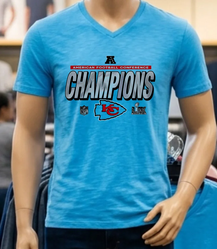 Travis Wear Kansas City Chiefs American Football Conference Champions Shirt - blue-shirt Travis Wear Kansas City Chiefs American Football Conference Champions Shirt Blue Shirt