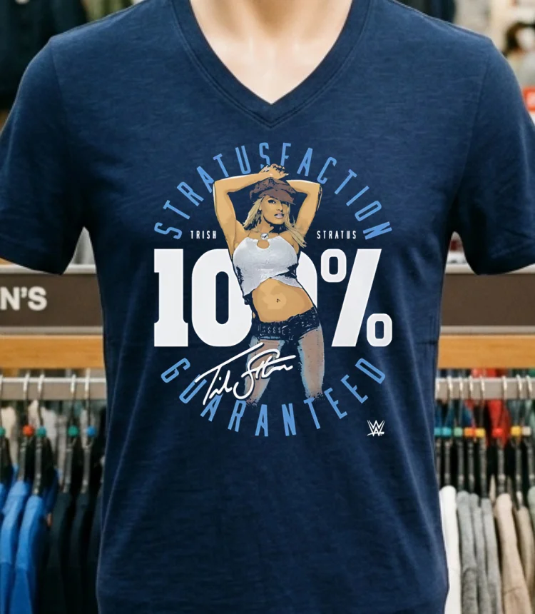 Trish Stratus 100 Percent Stratusfaction Wwe Signature Shirt - navy-shirt Trish Stratus 100 Percent Stratusfaction Wwe Signature Shirt Navy Shirt