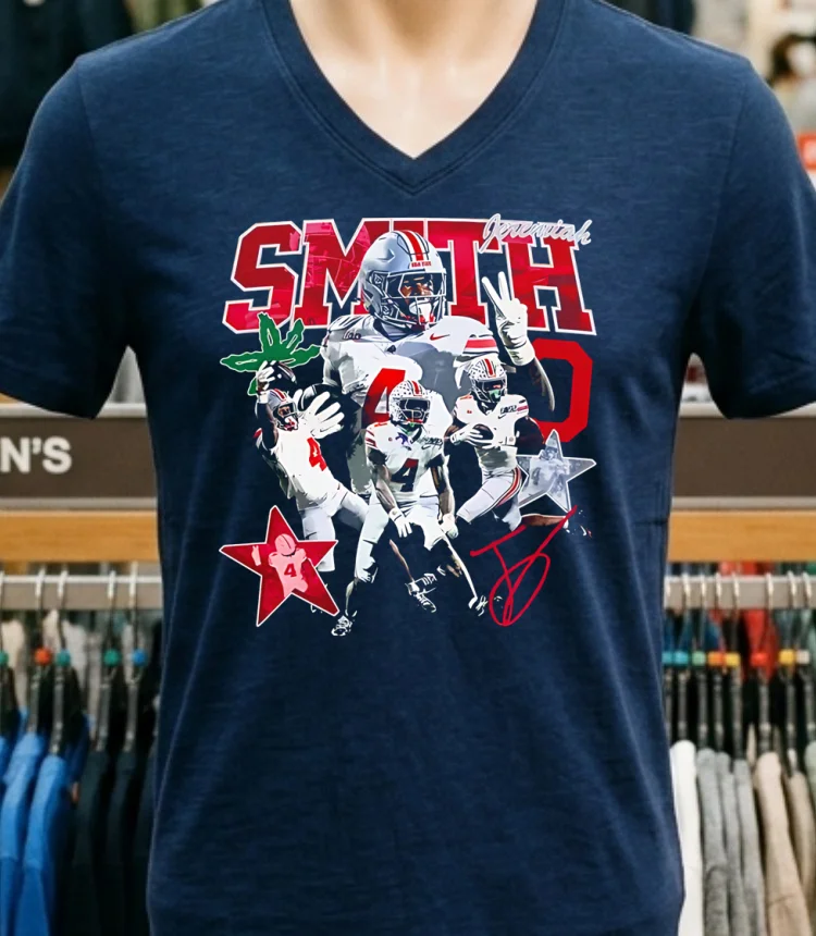 Troy Smith Ohio State Buckeyes Graphic Signature Shirt Navy Shirt