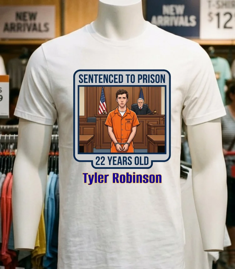 Tyler Robinson (22 Years Old) Was Prosecuted In Court And Sentenced To Prison T Shirt - white-t-shirt Tyler Robinson 22 Years Old Was Prosecuted In Court And Sentenced To Prison T Shirt White T Shirt 3