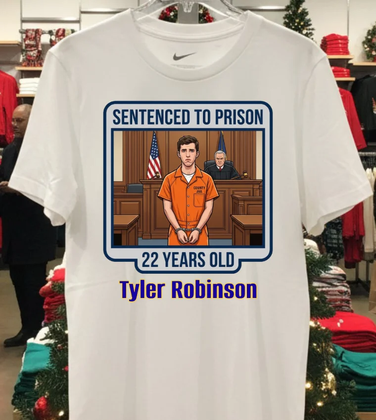 Tyler Robinson (22 Years Old) Was Prosecuted In Court And Sentenced To Prison T Shirt - white-t-shirt Tyler Robinson 22 Years Old Was Prosecuted In Court And Sentenced To Prison T Shirt White T Shirt
