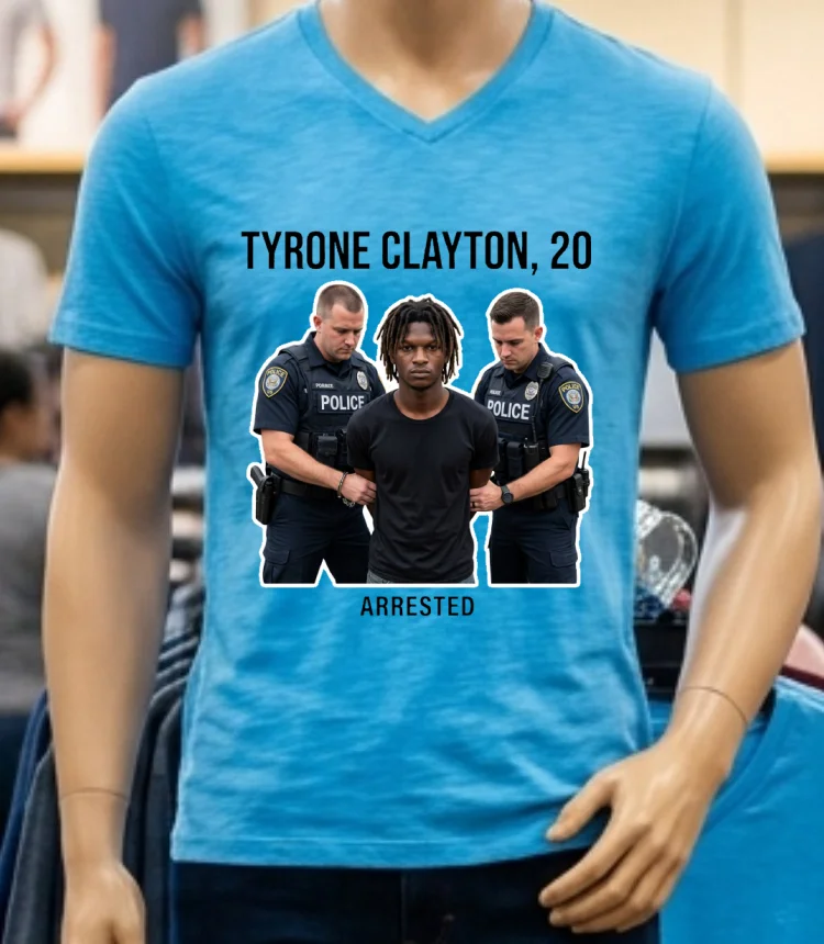 Tyrone Clayton 20 Years Old Was Arrested By Police T Shirt Blue Shirt