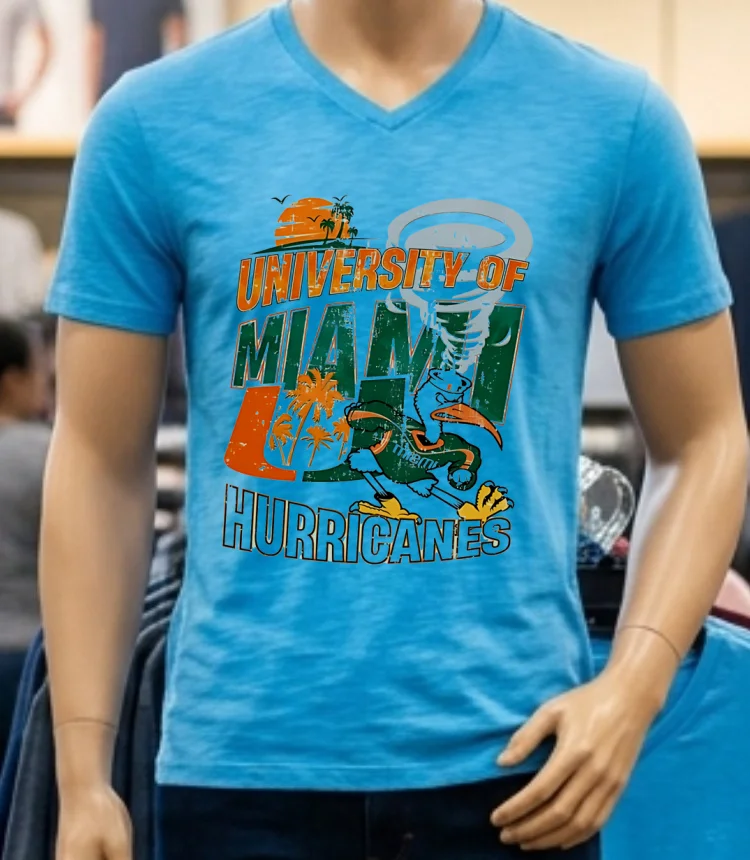 University Of Miami Hurricanes Graphic Vintage Shirt - blue-shirt University Of Miami Hurricanes Graphic Vintage Shirt Blue Shirt