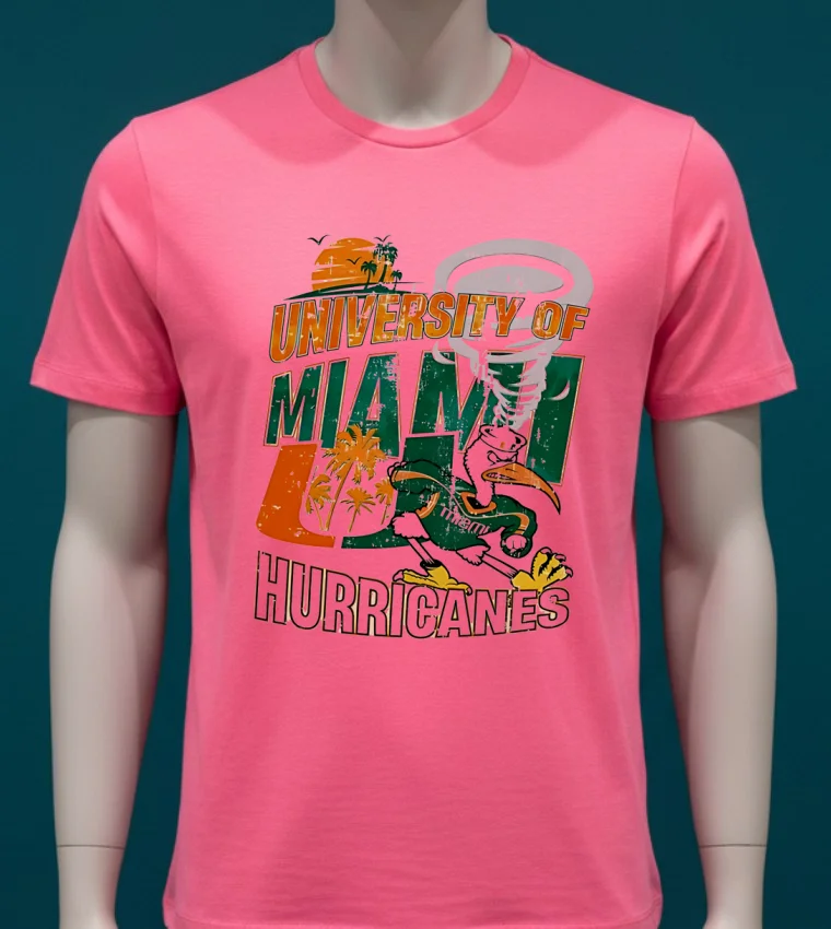 University Of Miami Hurricanes Graphic Vintage Shirt - pink-t-shirt University Of Miami Hurricanes Graphic Vintage Shirt Pink T Shirt