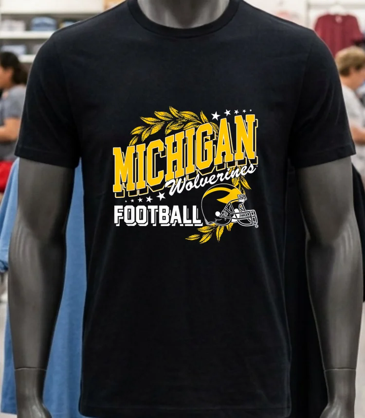 University Of Michigan Wolverines U Of M Football Shirt Balck Shirt