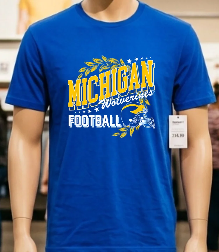 University Of Michigan Wolverines U Of M Football Shirt - blue-shirt University Of Michigan Wolverines U Of M Football Shirt Blue Shirt