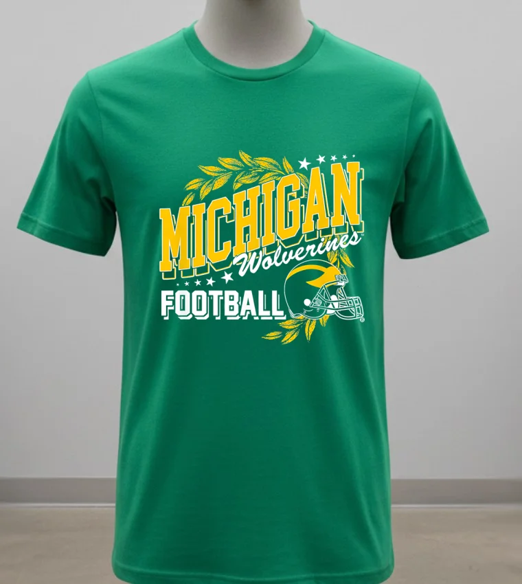 University Of Michigan Wolverines U Of M Football Shirt Green Shirt